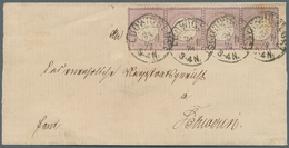 Deutsches Reich - Brustschild: 1874, 1/4 Gr. Großer Schild Violett Im Waagerechten 4er-Streifen Mit - Neufs