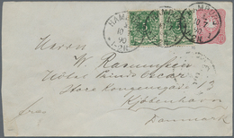 Deutsches Reich - Krone / Adler: 1890, 5 Pfg. Dunkelgrün, Zwei Werte Als Zusatzfrankatur Auf Ganzsac - Ungebraucht