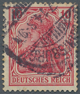 Deutsches Reich - Germania: 1912, 10 Pfg. Germania Dunkelrosarot Wegen Waagerechter Bugspur 1 Zahn H - Neufs