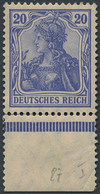 Deutsches Reich - Germania: 1906, 20 Pfg. Germania, Hellultramarin Postfrisch Vom Unterrand. Bis Auf - Ungebraucht