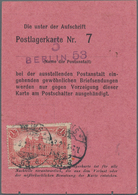 Deutsches Reich - Germania: 1930 (25.3.), 1 M. KRIEGSDRUCK Als Gebühr Auf Postlagerkarte "Nr.7" Aus - Ungebraucht