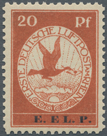 Deutsches Reich - Germania: 1912, 20 Pfg. Flugpost Rhein-Main Mit Aufdruck "E.EL.P." Und PLATTENFEHL - Neufs