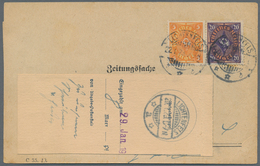 Deutsches Reich - Inflation: 1923, 5 Und 20 Mk. Auf Zeitungssache 22.1.23 Mit Rs. Selt. Aufkleber "F - Briefe U. Dokumente