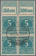 Deutsches Reich - Inflation: 1923, Freimarke Ziffern 5 Tsd M., Viererblock Vom Oberrand Im Walzendru - Briefe U. Dokumente