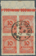 Deutsches Reich - Inflation: 10 Mio. Durchstochen Im Oberrand-Viererblock Platte B, Die Marke Rechts - Briefe U. Dokumente