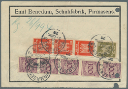 Deutsches Reich - Weimar: 1923, 100 Pfg. Rentenpfennig Im Senkrechten 5er-Streifen, 10 Pfg. (3) Und - Neufs