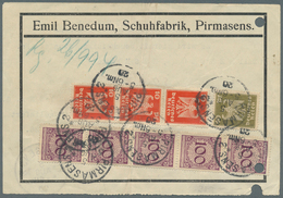 Deutsches Reich - Weimar: 1923, 100 Pfg. Rentenpfennig Im Senkrechten 5er-Streifen, 10 Pfg. (3) Und - Unused Stamps