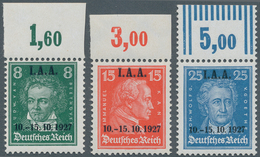 Deutsches Reich - Weimar: 1928, 8 Pf Grün, 15 Pf Zinnober Und 25 Pf Blau "I.A.A." Je Vom Oberrand In - Unused Stamps