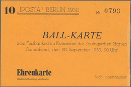 Deutsches Reich - Weimar: 1930. IPOSTA. Ball-Karte Zum Festbankett ... (Ehrenkarte). Rs. 3 Pf Ebert - Ungebraucht