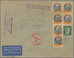 Deutsches Reich - 3. Reich: 1941, 6 X 100 Pf Hindenburg Und 5 Pf Hitler, Portogerecht Auf Luftpost-D - Lettres & Documents