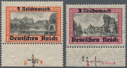 Deutsches Reich - 3. Reich: 1939, 1 RM. Aufdruckausgabe, Unterrandstück Mit Plattennummer/Druckerzei - Covers & Documents