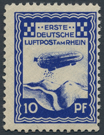 Deutsches Reich - Halbamtliche Flugmarken: 1913, Zeppelinflugtage Düsseldorf 10 Pfg. Kobaltblau, Ein - Luft- Und Zeppelinpost