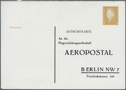 Deutsches Reich - Privatganzsachen: 1928. Privat-Antwortkarte 3 Pf Ebert "Flugverkehrsgesellschaft A - Autres & Non Classés