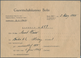 Deutsches Reich - Besonderheiten: 1945, Ausweis Der Gauwirtschaftskammer Berlin, Datiert Vom 2.März - Other & Unclassified