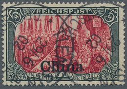 Deutsche Post In China: 1901, 5 Mark Reichspost Aufdruckwert Type III, Sauber Gestempelt Und Fehlerf - Chine (bureaux)