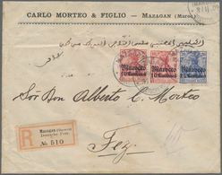 Deutsche Post In Marokko: 1909, 10 C. Auf 10 Pfg. Karmin (2) Und 20 C. Auf 20 Pfg. Blau Auf Frimen-E - Maroc (bureaux)