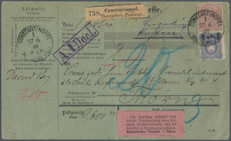 Deutsche Post In Der Türkei - Vorläufer: 1884, PAKETKARTE Mit Innendienstmarke 2 Mark Trübrosalila U - Deutsche Post In Der Türkei