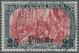 Deutsche Post In Der Türkei: 1905, 25 Pia. Auf 5 Mark Grünschwarz/dunkelkarmin Zentrisch Gestempelt - Turkey (offices)