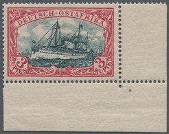 Deutsch-Ostafrika: 1901, 3 R. Kaiseryacht Ohne Wasserzeichen Im Postfrischen Eckrandstück Rechts Unt - Afrique Orientale