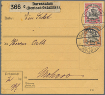 Deutsch-Ostafrika: 1915 Kaiseryacht 20 H Und 30 H Mit WZ Auf Inlandspaketkarte Von "DARESSALAM DOA 3 - Afrique Orientale