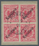 Deutsche Kolonien - Karolinen: 1899, 10 Pfg. Mit Diagonalem Aufdruck Im Viererblock Mit Stempel "PON - Carolines