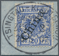 Deutsche Kolonien - Kiautschou - Mitläufer: 1900, 20 Pfg. Mit Steilem Aufdruck Auf Briefstück Mit üb - Kiautchou
