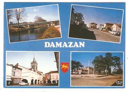 CPSM 47 DAMAZAN Multivues  Pont, Place, Commerces, Voitures Années 70 - (Peu Commune) - Damazan