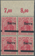 Deutsche Abstimmungsgebiete: Saargebiet: 1920, 10 Pf. Oberrandviererblock Mit Verschobenem Aufdruck - Unused Stamps