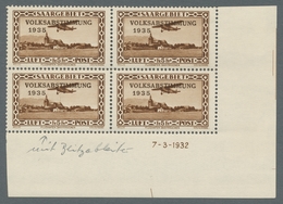 Deutsche Abstimmungsgebiete: Saargebiet: 1934, "5 Fr. Flugpost/Volksabstimmung", Postfrischer Eckran - Unused Stamps