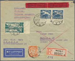 Danzig: 1935, 50 Pfg. Flugpost Im Unterrandpaar Mit HAN "1035" Und Zufrankatur Auf R-Eilboten-Luftpo - Autres & Non Classés