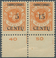 Memel: 1923, 15 C. Auf 25 M. Lebhaftrötlichorange Im Waagerechten Unterrandpaar, Linke Marke Mit Auf - Memel (Klaïpeda) 1923