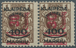Memel: 1923, 30 C. Auf 400 M. Auf 1 L. Braun Im Waagerechten Paar Mit Aufdruck In Type II Und III, U - Klaipeda 1923