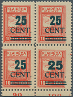Memel: 1923, 25 C. Auf 100 M. Grünaufdruck, Viererblock Mit Unterrandteil, Dabei Rechte Untere Marke - Memelland 1923