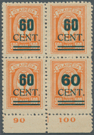 Memel: 1923, 60 C. Auf 500 M. Grünaufdruck, Unterrand-Viererblock, Dabei Rechte Untere Marke Mit Auf - Memel (Klaïpeda) 1923