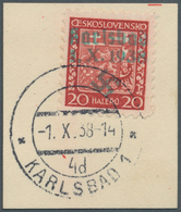 Sudetenland - Karlsbad: 1938, 20 H. Staatswappen Auf Briefstück Mit Ersttagsstempel "KARLSBAD 4d 1.X - Sudetenland