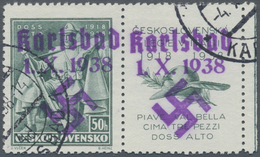 Sudetenland - Karlsbad: 1938, 50 H. Doss Alto Mit überdrucktem Zierfeld Rechts Mit Bogenrand, Gestem - Sudetenland