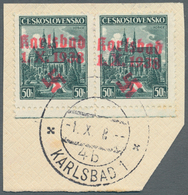 Sudetenland - Karlsbad: 1938, 50 H. Kaschau Im Waagerechten Unterrandpaar Mit Ersttagsstempel "KARLS - Sudetenland