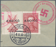 Sudetenland - Niklasdorf: 1938, 4,50 Kc. Auf 1 Kc. Fügner Mit überdrucktem Leerfeld Links Auf Kabine - Région Des Sudètes