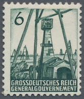 Dt. Besetzung II WK - Generalgouvernement: 1945, 6 Gr. Bohrturm Als Gezähnter Probedruck In Dunkelgr - Occupation 1938-45