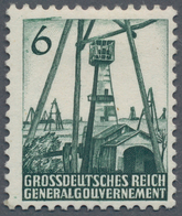 Dt. Besetzung II WK - Generalgouvernement: 1945, 6 Gr. Bohrturm Als Gezähnter Probedruck In Dunkelgr - Bezetting 1938-45