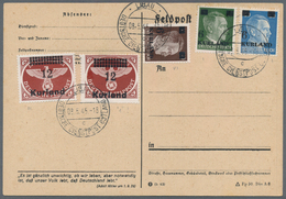 Dt. Besetzung II WK - Kurland: 1945, Die Fünf Angegebenen Kurlandmarkn Auf Blanko Postkarte Entwerte - Occupation 1938-45