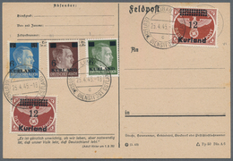 Dt. Besetzung II WK - Kurland: 1945, Die Fünf Angegebenen Kurlandmarken Auf Blanko Postkarte Entwert - Occupation 1938-45