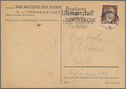 Ghetto-Post: 1943 Karte Mit Vordruck Vom Ältesten Der Juden Im Ghetto Litzmannstadt Nach Prag, Mitte - Autres & Non Classés