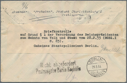 KZ-Post: 1933 (10.5.), Seltener Verschlußzettel "Briefkontrolle/auf Grund § 1 Der Verordnung Des Rei - Briefe U. Dokumente