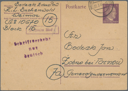 KZ-Post: KZ BUCHENWALD: 1944, Ganzsachenkarte Mit Zusatzstempel "Schriftverkehr Nur In Deutsch" Ins - Briefe U. Dokumente