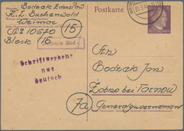KZ-Post: KZ BUCHENWALD: 1944, Ganzsachenkarte Mit Zusatzstempel "Schriftverkehr Nur In Deutsch" Ins - Covers & Documents