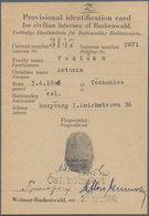 KZ-Post: KZ BUCHENWALD: 1945, Provisorischer Ausweis Vom 14.Mai Ohne Bild Mit Fingerabdruck, Ausgest - Lettres & Documents