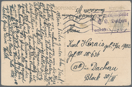 KZ-Post: KZ DACHAU: Bildpostkarte Ins KZ Mit Eingangszensur Und Entfernter Briefmarke, Bildpostkarte - Covers & Documents