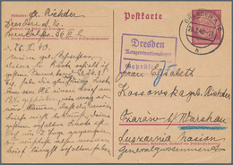 KZ-Post: KZ FLOSSENBÜRG: 1940, Nebenlager Dresden, Ganzsachenkarte Aus Dem KZ Mit Seltenem Ra3 "DRES - Lettres & Documents