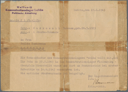 KZ-Post: KZ LUBLIN: 1943, Schreiben Ohne Umschlag Der Politischen Abteilung Wegen Verlegung Und Glei - Lettres & Documents